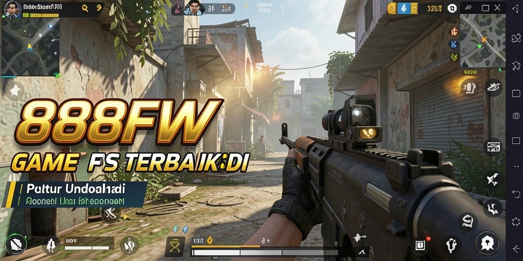 Screenshot utama menunjukkan aksi seru gameplay FPS.