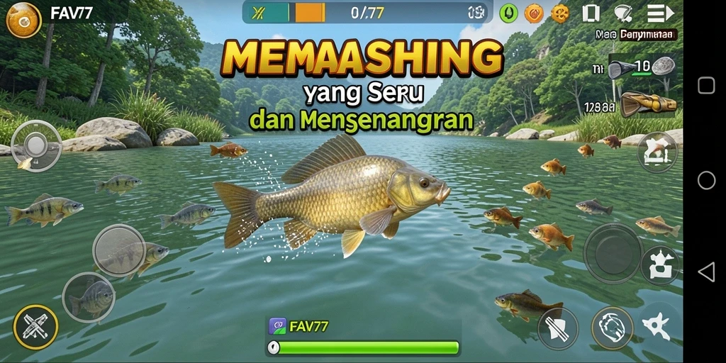 Screenshot FAV77 yang menunjukkan pemain sedang menangkap ikan di lautan.
