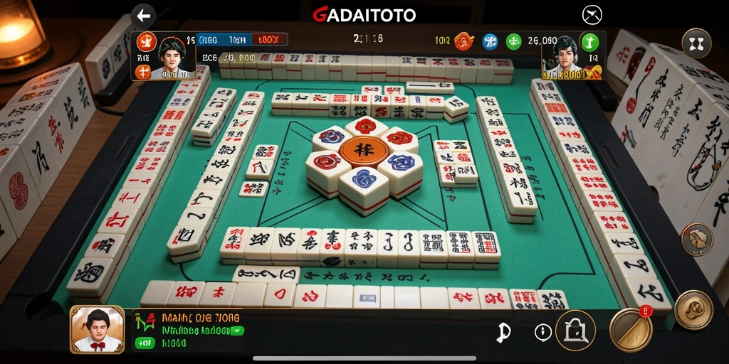 Screenshot gameplay GADAITOTO menampilkan papan Mahjong yang penuh warna.