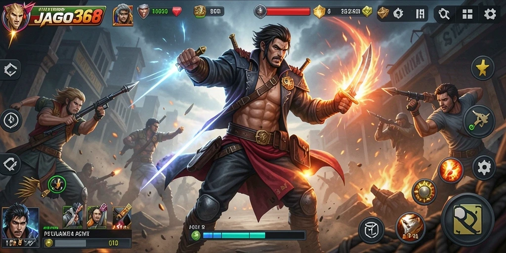 Screenshot JAGO368 menunjukkan aksi intens dan gameplay seru.