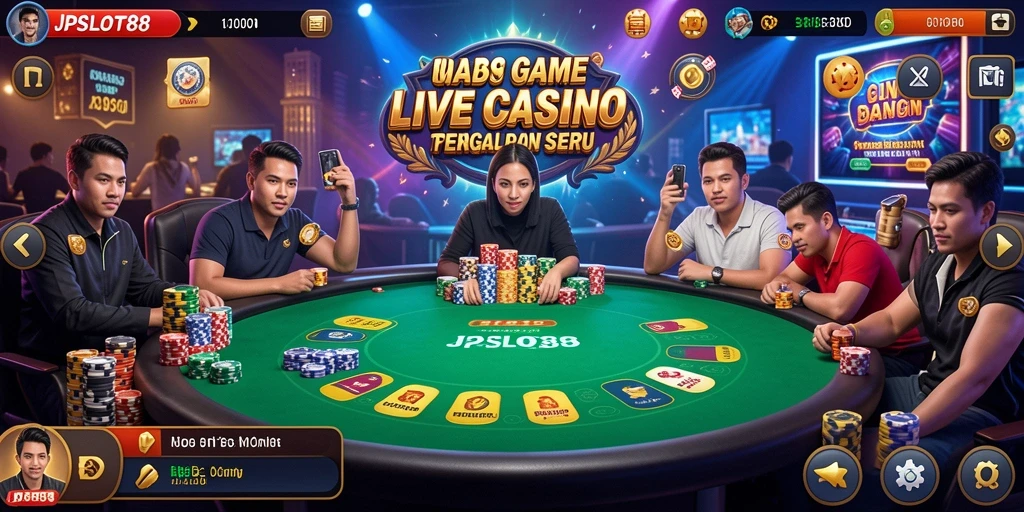 Screenshot gameplay JPSLOT88 menampilkan dealer profesional dan suasana kasino yang mendebarkan.