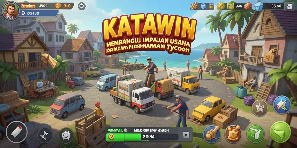 Tampilan menarik dari gameplay KATAWIN dengan elemen Tycoon.