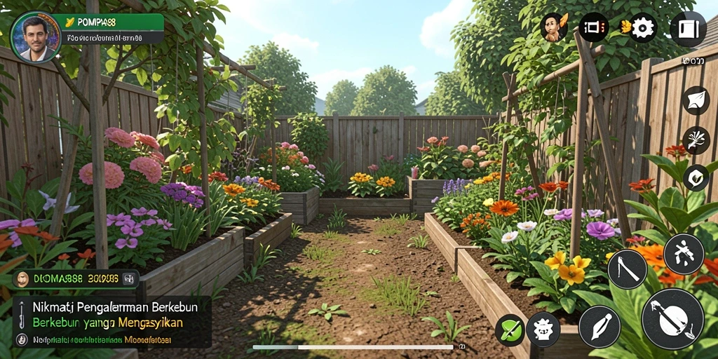 Tangkapan layar menunjukkan gameplay berkebun yang menawan.