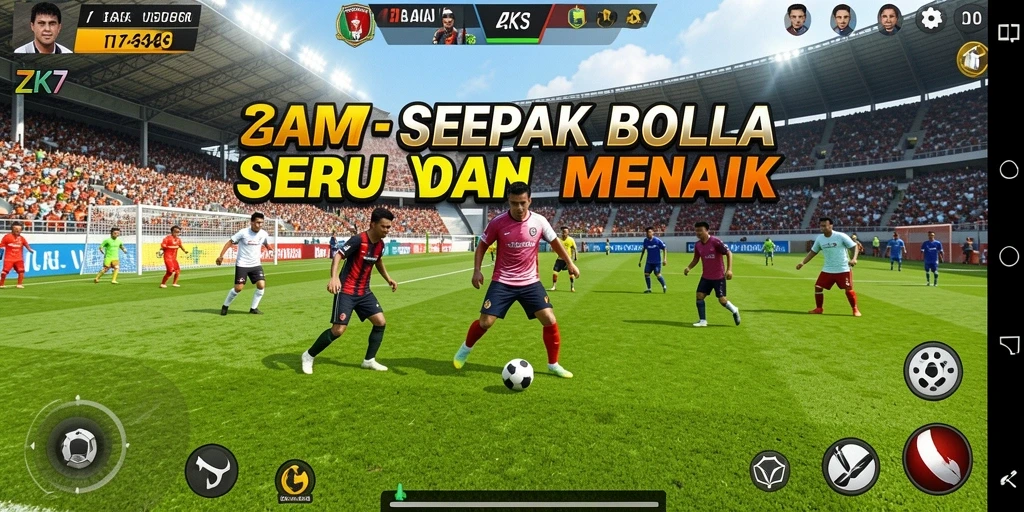 Gameplay ZK7 menampilkan aksi pertandingan sepak bola yang seru dan dinamis.